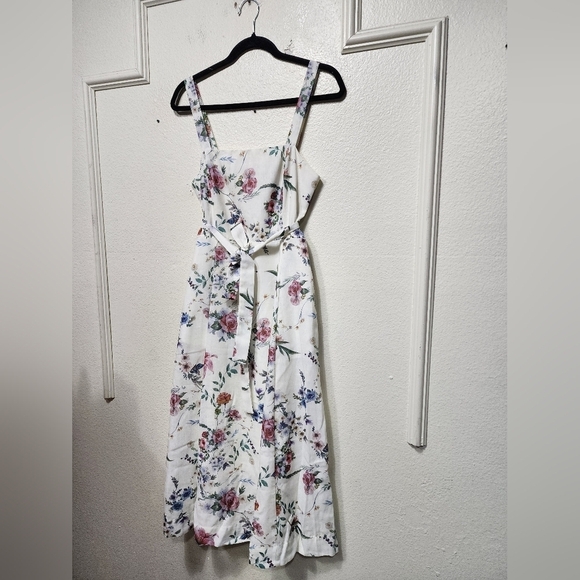 Lulus Sunny Posture Ivory Floral Sleeveless Midi Dress S Wedding Party Vacation - Picture 7 of 10
